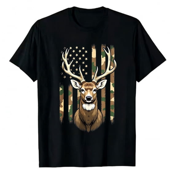 Men's T-Shirt Deer Flag Camouflage Design Print Comfortable And Versatile Outdoor Casual Short Sleeve