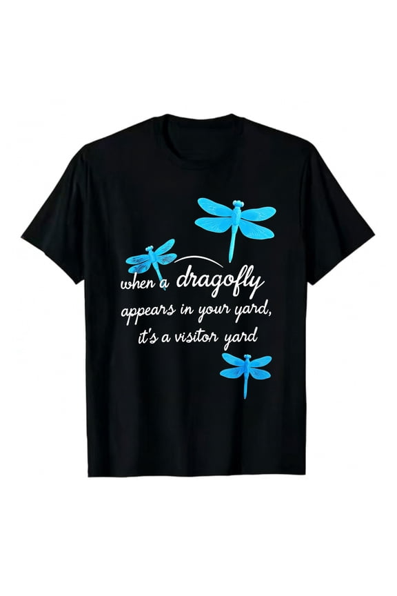 Men's T-Shirt Dragonfly Visitor Yard Message Design Comfortable And Versatile Outdoor Casual Short Sleeve