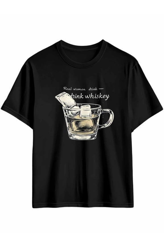 Men's T-Shirt Drink Whiskey Ice Cubes Short Sleeve Casual Tee Classic Crew Neck T-Shirt for Men, Black XL