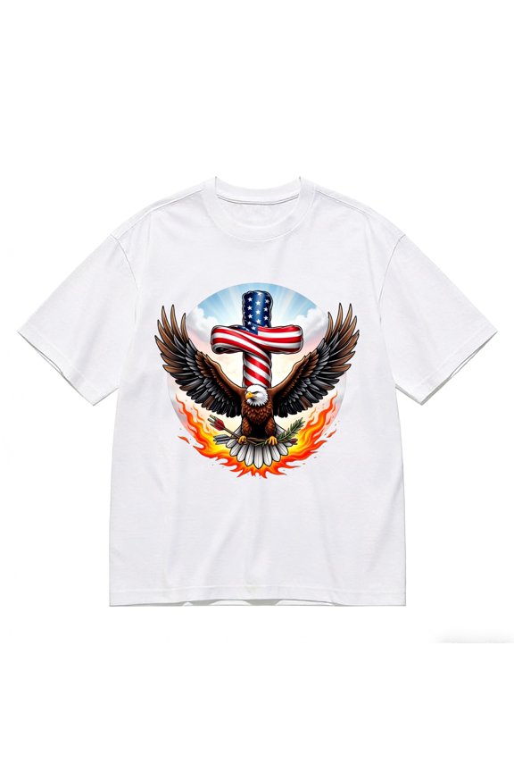 Men's T-Shirt Eagle Cross Flag Fire Comfortable And Versatile Outdoor Casual Short Sleeve