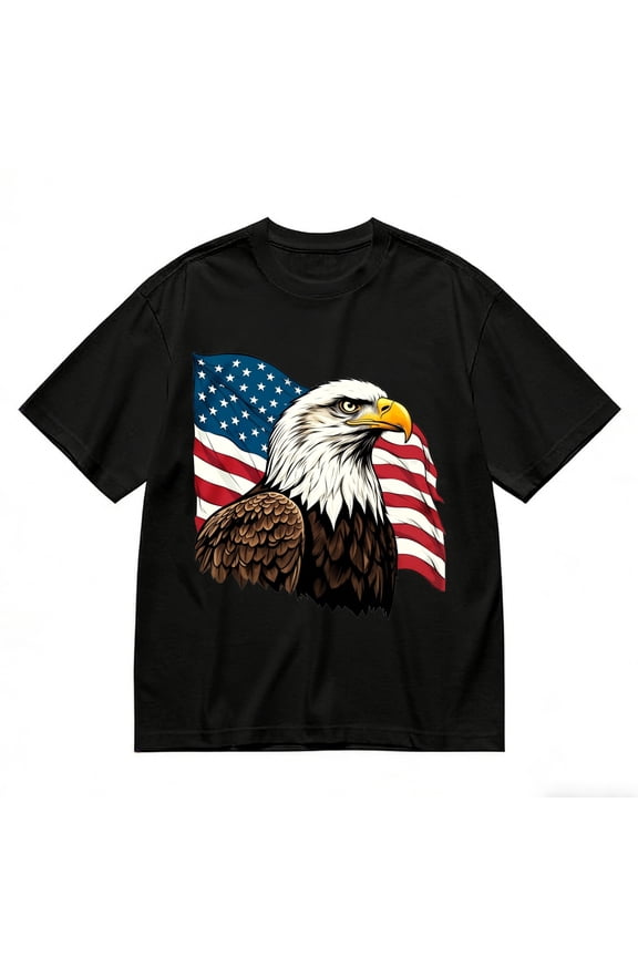 Men's T-Shirt Eagle Flag Design Print Comfortable And Versatile Outdoor Casual Short Sleeve