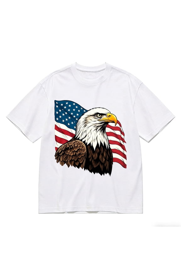 Men's T-Shirt Eagle Flag Design Print Comfortable And Versatile Outdoor Casual Short Sleeve