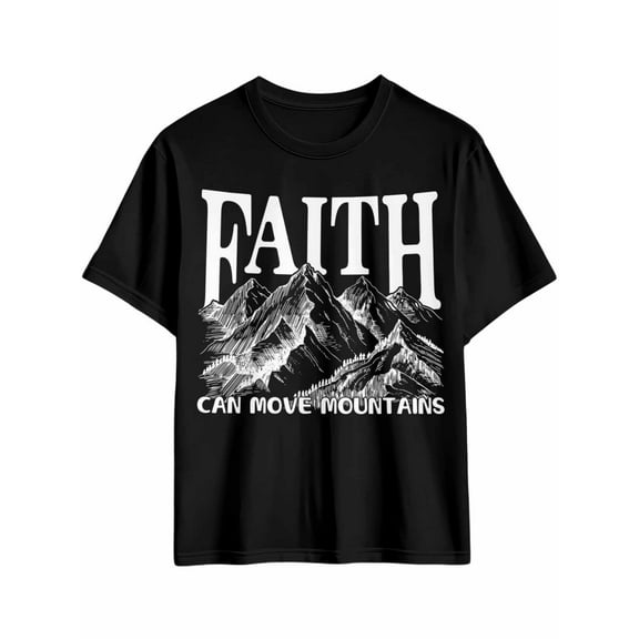 Men's T-Shirt Faith Can Move Mountains Modern Short Sleeve Casual Tee Classic Crew Neck T-Shirt for Men, Black M