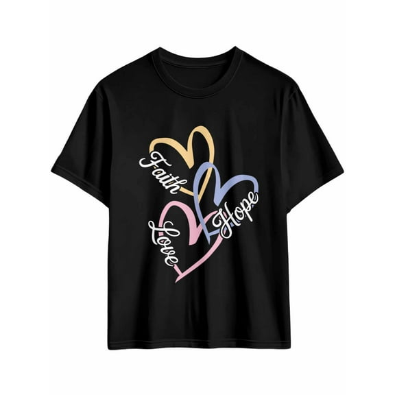 Men's T-Shirt Faith Love Hope Heart Simple Short Sleeve Casual Tee Classic Crew Neck T-Shirt for Men, Black XL