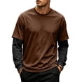 thumbnail image 1 of Men's T-Shirt Fake Two-Piece Layered Look Contrast Sleeve Casual Long Sleeve Pullover Fall Solid Color Top, 1 of 6