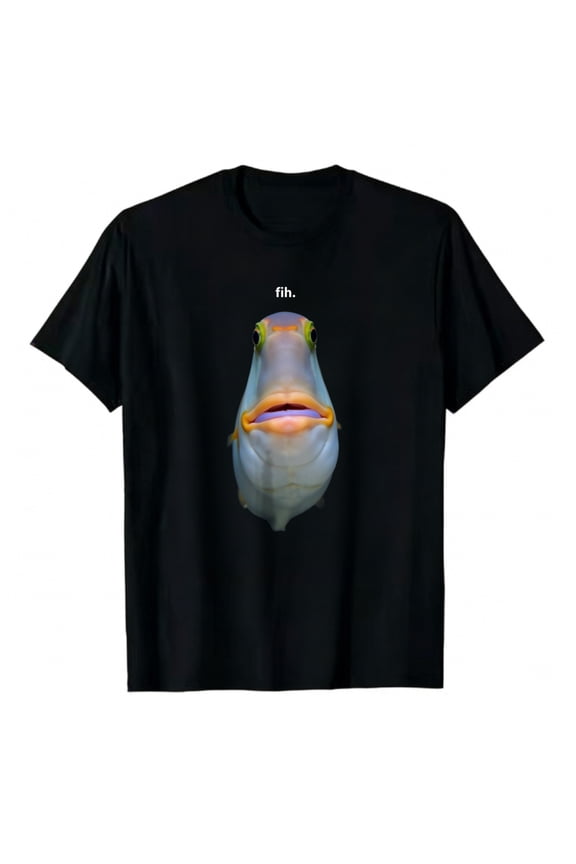 Men's T-Shirt Fish Face With Text Comfortable And Versatile Outdoor Casual Short Sleeve