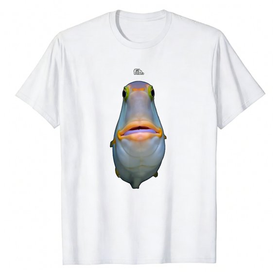 Men's T-Shirt Fish Face With Text Comfortable And Versatile Outdoor Casual Short Sleeve