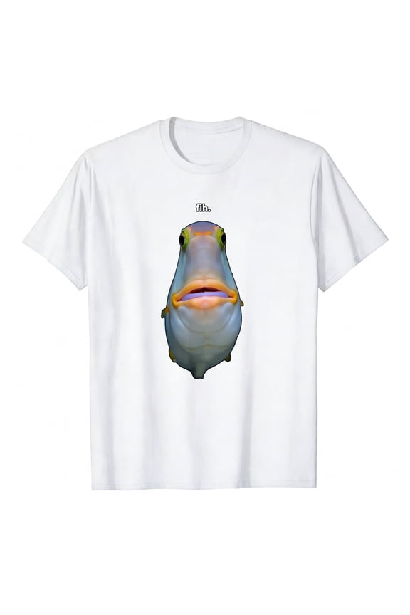 Men's T-Shirt Fish Face With Text Comfortable And Versatile Outdoor Casual Short Sleeve