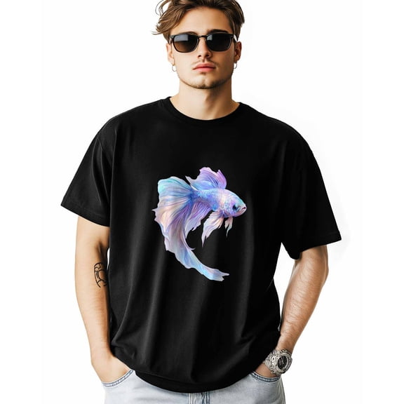 Men's T-Shirt Fish Short Sleeve Casual Tee Classic Crew Neck T-Shirt for Men, L