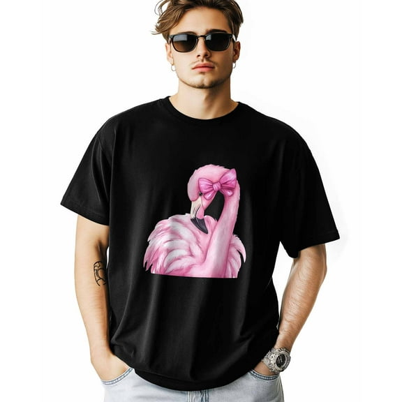 Men's T-Shirt Flamingo Bow Animal Short Sleeve Casual Tee Classic Crew Neck T-Shirt for Men, M