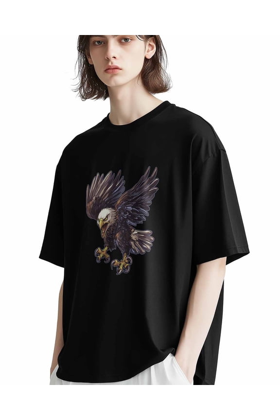 Men's T-Shirt,Flying Eagle Short Sleeve Crewneck Casual Tee Shirts,Black-XS