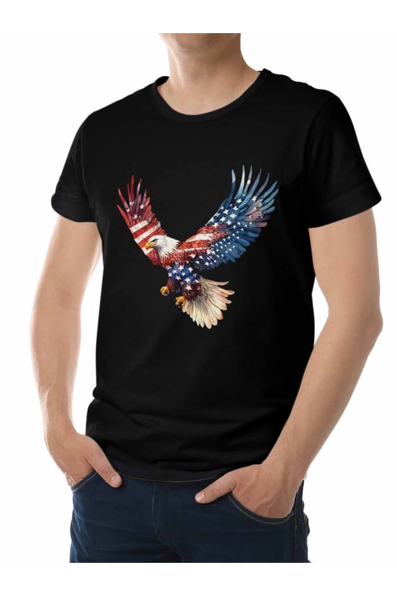 Men's T-Shirt,Flying Eagle Short Sleeve Crewneck Casual Tee Shirts,Black-XS