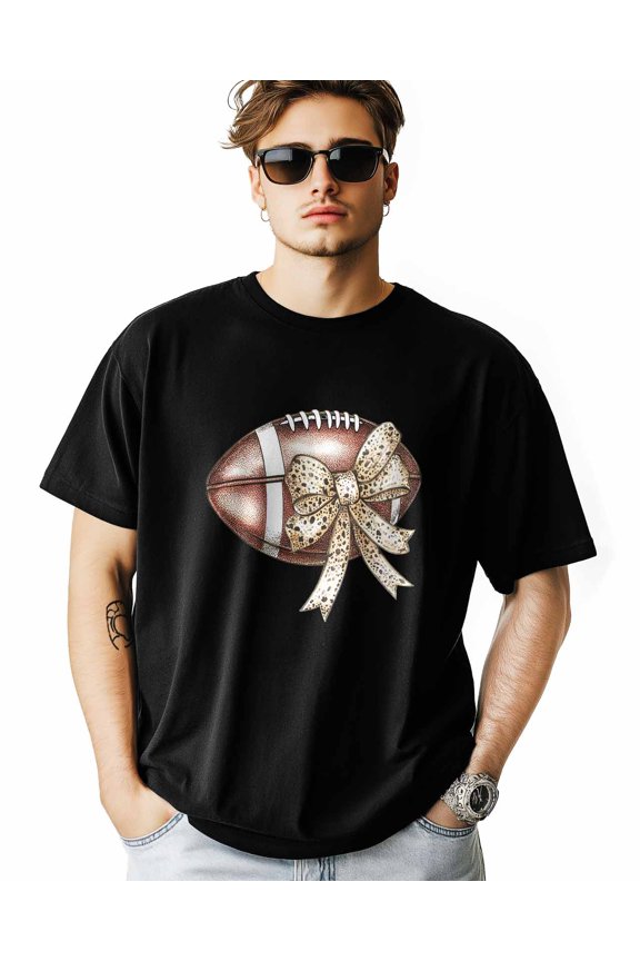 Men's T-Shirt Football Leopard Bow Short Sleeve Casual Tee Classic Crew Neck T-Shirt for Men, 3XL