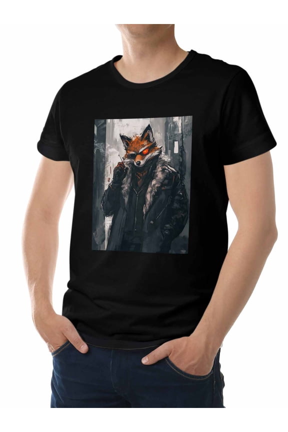 Men's T-Shirt,Fox Man Short Sleeve Crewneck Casual Tee Shirts,Black-XL