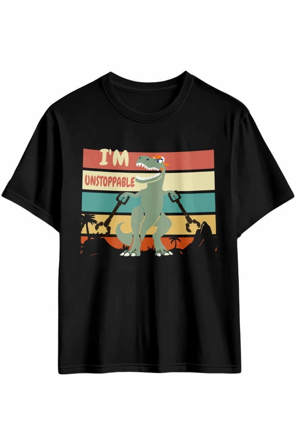 Men's T-Shirt Funny Dinosaur I AM UNSTOPABLE Short Sleeve Casual Tee Classic Crew Neck T-Shirt for Men, XL
