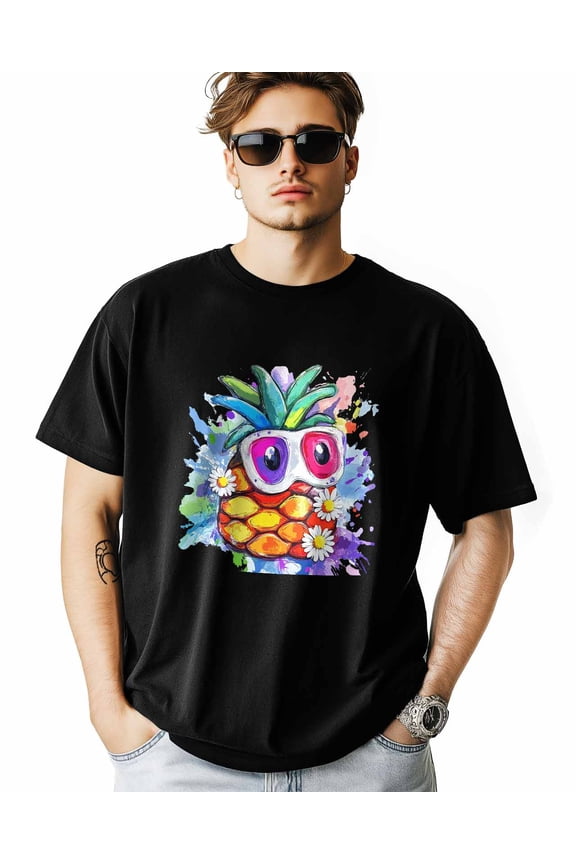 Men's T-Shirt Funny Pineapple Glasses Paint Short Sleeve Casual Tee Classic Crew Neck T-Shirt for Men, XL