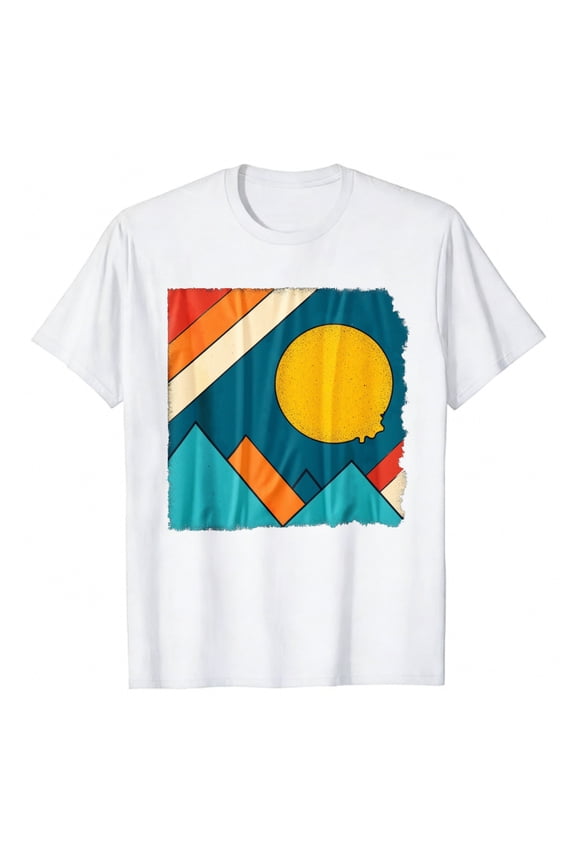 Men's T-Shirt Geometric Sun Mountains Sky Pattern Comfortable And Versatile Outdoor Casual Short Sleeve