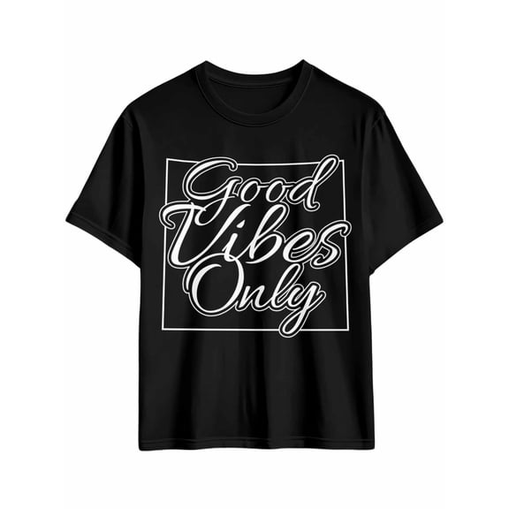 Men's T-Shirt Good Vibes Only Modern Art Short Sleeve Casual Tee Classic Crew Neck T-Shirt for Men, Black 2XL