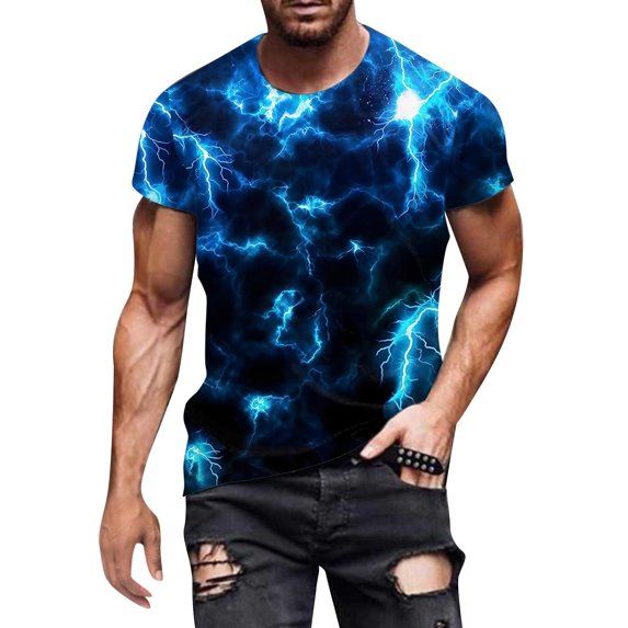 Rggeeun Men'S T-Shirt Gradient Tie Dye Style Pattern Breathable Loose Fit Short Sleeve Crew Neck Knit For Travel Party Leisure Tee,Blue,L
