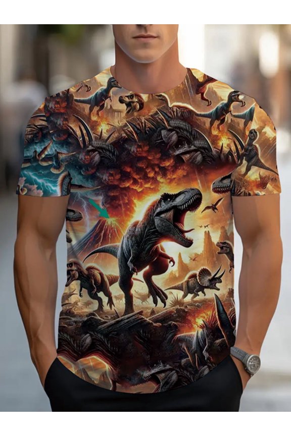 Men's T-Shirt, High Quality Lightweight Fabric, Regular Casual Restaurant Dress, Bright Colors, Machine Washable, Ideal Gift for Dinosaur Lovers, Comfortable Fit Shirt