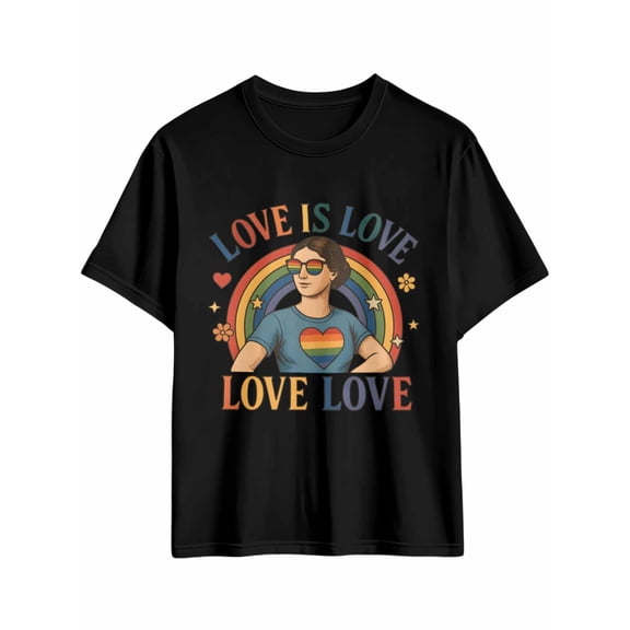 Men's T-Shirt LOVE IS LOVE Rainbow Women with Sunglasses Short Sleeve Casual Tee Classic Crew Neck T-Shirt for Men, Black XL