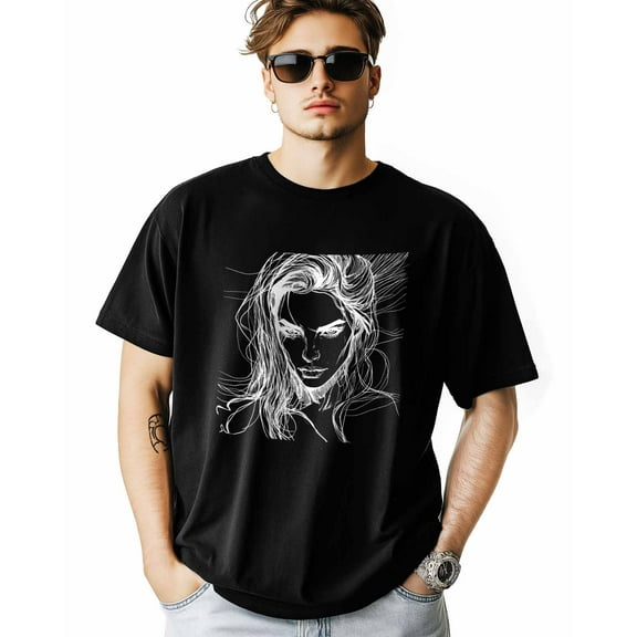 Men's T-Shirt Line Art Aesthetic Face Streetwear Short Sleeve Casual Tee Classic Crew Neck T-Shirt for Men, L