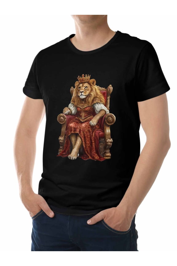 Men's T-Shirt,Lion Throne Short Sleeve Crewneck Casual Tee Shirts,Black-XS