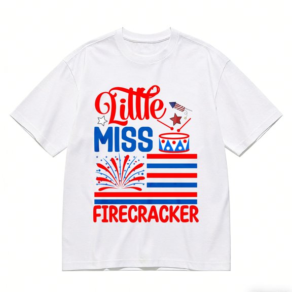 Men's T-Shirt Little Miss Firecracker Patriotic Design Comfortable And Versatile Outdoor Casual Short Sleeve