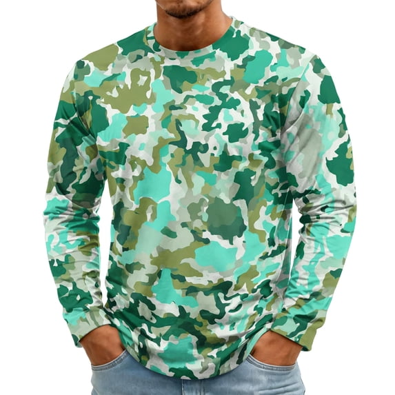 Men's T-Shirt Long Sleeve Crew Neck Camo Tops Casual Soft Basic Tee Shirts
