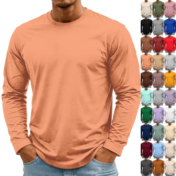 Men's T-Shirt Long Sleeve Crew Neck Casual Soft Basic Tee Shirts Complexion L