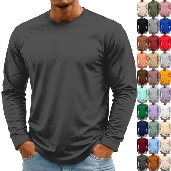 Men's T-Shirt Long Sleeve Crew Neck Casual Soft Basic Tee Shirts Dark Gray 2XL