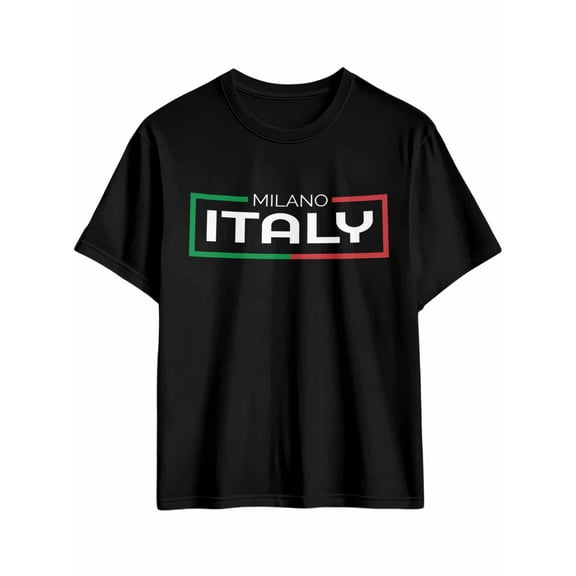 Men's T-Shirt MILANO ITALY Modern Art Short Sleeve Casual Tee Classic Crew Neck T-Shirt for Men, L