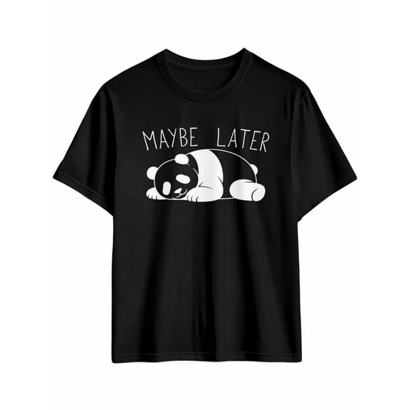 Men's T-Shirt Maybe Later Panda Short Sleeve Casual Tee Classic Crew Neck T-Shirt for Men, L