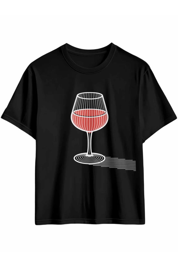Men's T-Shirt Minimalist Art Minimalist Art Red Wine Line Short Sleeve Casual Tee Classic Crew Neck T-Shirt for Men, L