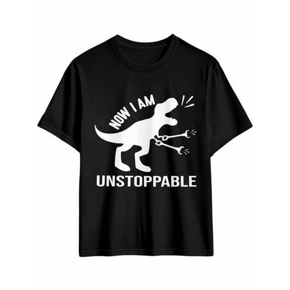 Men's T-Shirt NOW I AM UNSTOPABLE Funny Dinosaur Short Sleeve Casual Tee Classic Crew Neck T-Shirt for Men, L