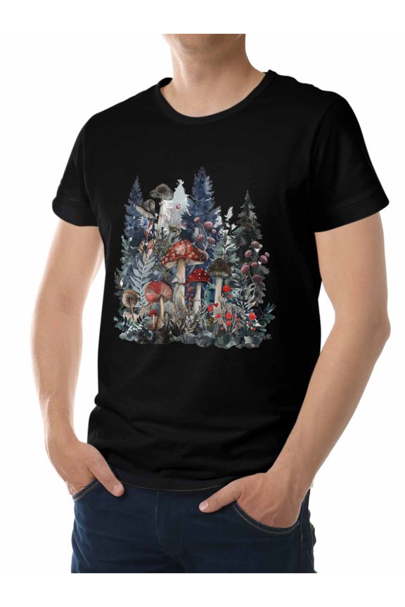 Men's T-Shirt,Natural Plant Short Sleeve Crewneck Casual Tee Shirts,Black-M