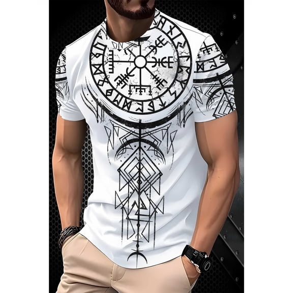 Men's T-Shirt - Nordic Mythology Viking Age Clothing, Suitable for Historical Reproduction, Casual Wear - Lightweight Durable Casual T-Shirt
