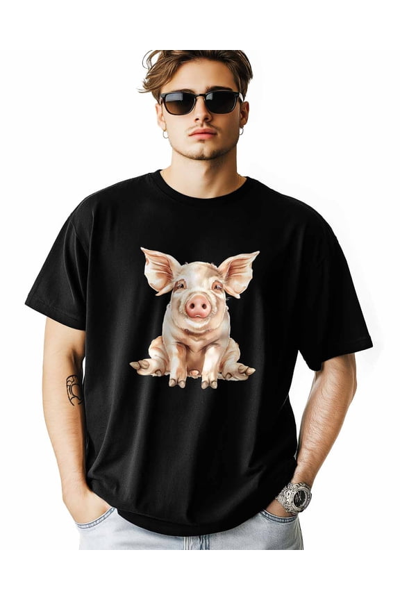 Men's T-Shirt Pigs Squatting Pig Animal Short Sleeve Casual Tee Classic Crew Neck T-Shirt for Men, XL