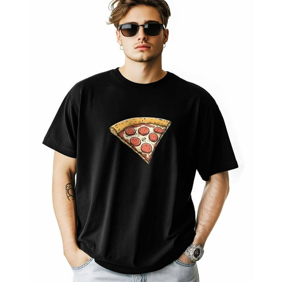 Men's T-Shirt Pizza Cheese Ham Cartoon Food Short Sleeve Casual Tee Classic Crew Neck T-Shirt for Men, L