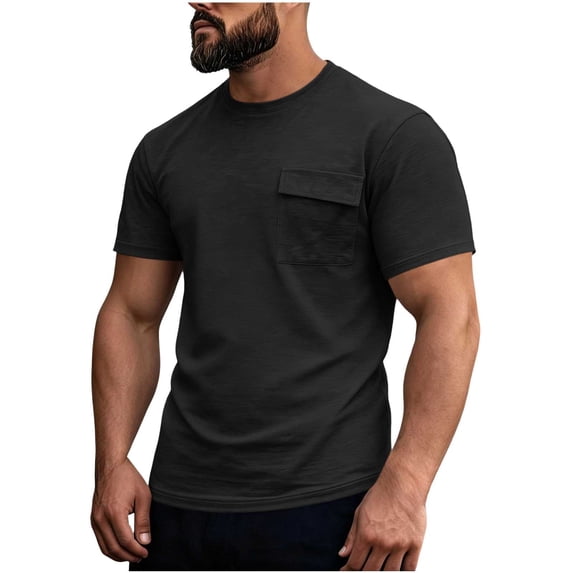 Men's T-Shirt Pocket Short Sleeve Shirts Running Athletic Workout Active Sun Protection Quick Dry Big and Tall Size S-3XL Black