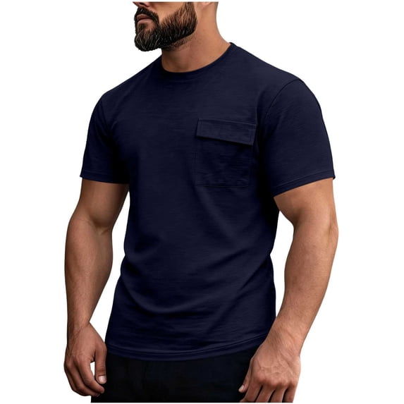 Men's T-Shirt Pocket Short Sleeve Shirts Running Athletic Workout Active Sun Protection Quick Dry Big and Tall Size S-3XL Navy