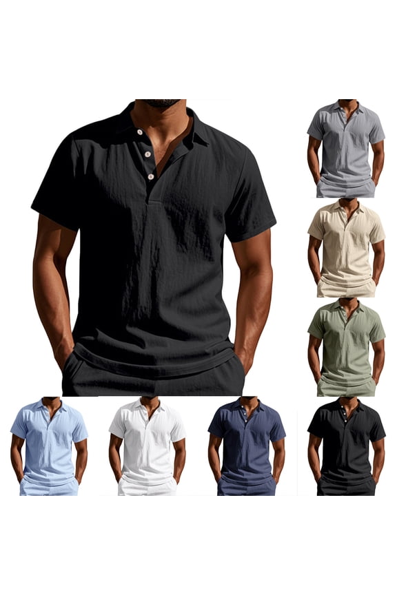 Men's T-Shirt Polyester Spandex Blend Short Sleeve Pullover Turndown Collar Casual Solid Quick Dry Breathable Fitness Sports Gym Workout Daily | Zenithor,Black M