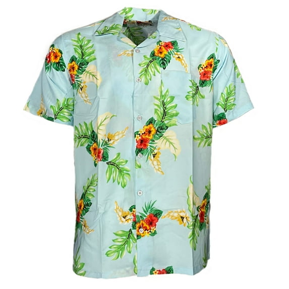 Men's T-Shirt Print Style Summer Beach Button Down Short Sleeve Hawaiian Shirt, Light Blue, L