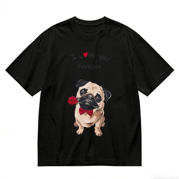 Men's T-Shirt Pug With Rose And Bowtie Comfortable And Versatile Outdoor Casual Short Sleeve