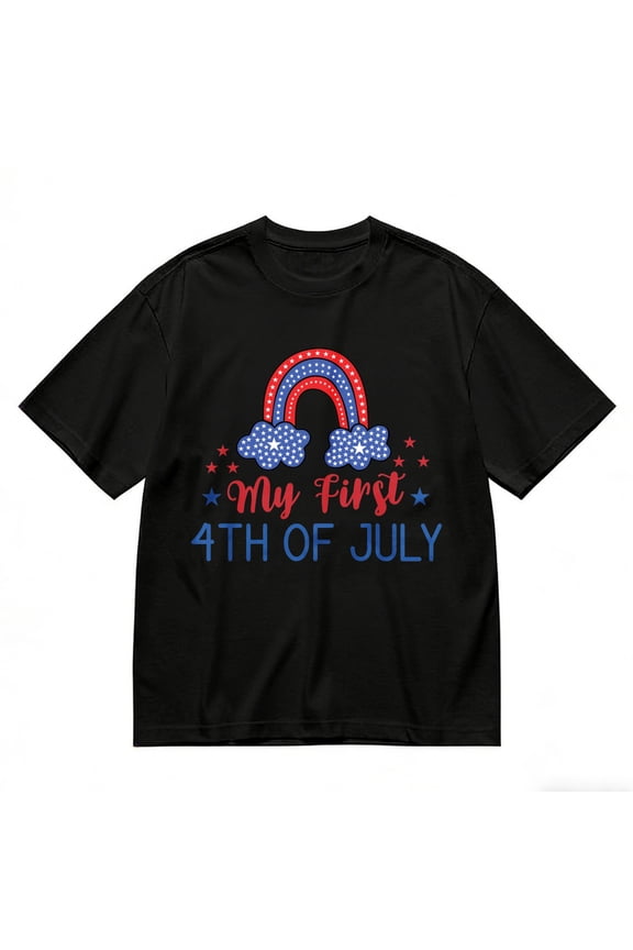 Men's T-Shirt Rainbow Cloud Stars Text Design Comfortable And Versatile Outdoor Casual Short Sleeve