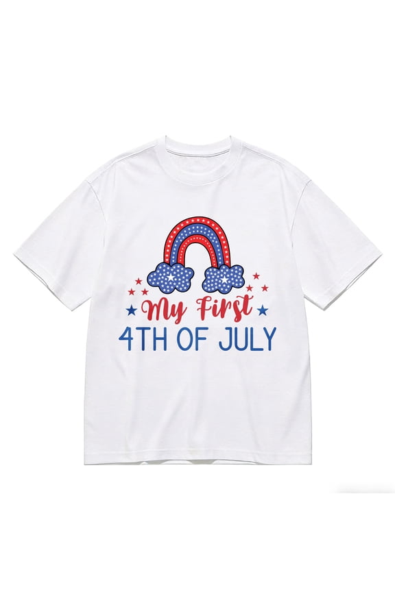 Men's T-Shirt Rainbow Cloud Stars Text Design Comfortable And Versatile Outdoor Casual Short Sleeve