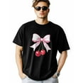 thumbnail image 1 of Men's T-Shirt Red Cherry with Light Pink Bow Short Sleeve Casual Tee Classic Crew Neck T-Shirt for Men, M, 1 of 7