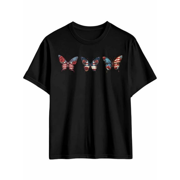 Men's T-Shirt Retro Butterfly American Flag Stripes Stars Roses Short Sleeve Casual Tee Classic Crew Neck T-Shirt for Men, Black XL