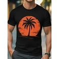 thumbnail image 1 of Men's T-Shirt Retro Orange Tropical Palm Tree Graffiti Short Sleeve Casual Tee Classic Crew Neck T-Shirt for Men, 5XL, 1 of 7