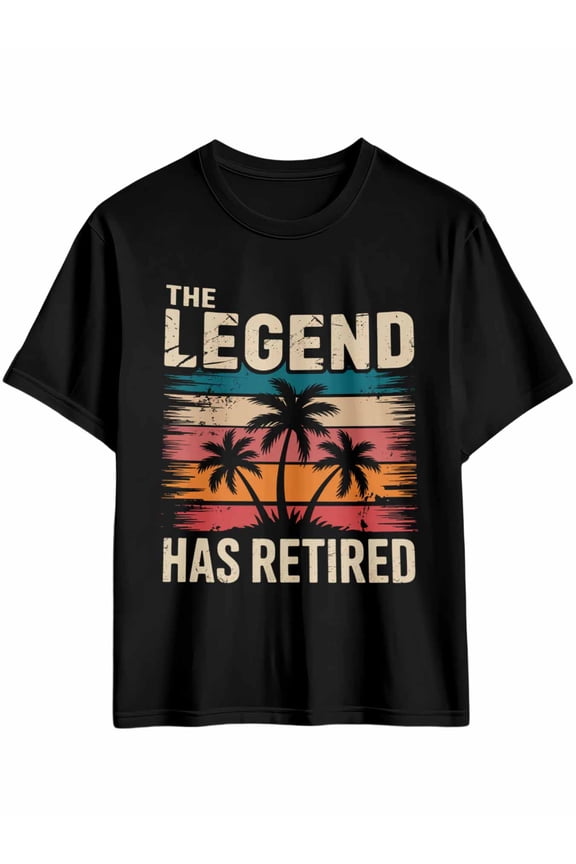 Men's T-Shirt Retro Palm Trees THE LEGEND HAS RETIRED Short Sleeve Casual Tee Classic Crew Neck T-Shirt for Men, 2XL